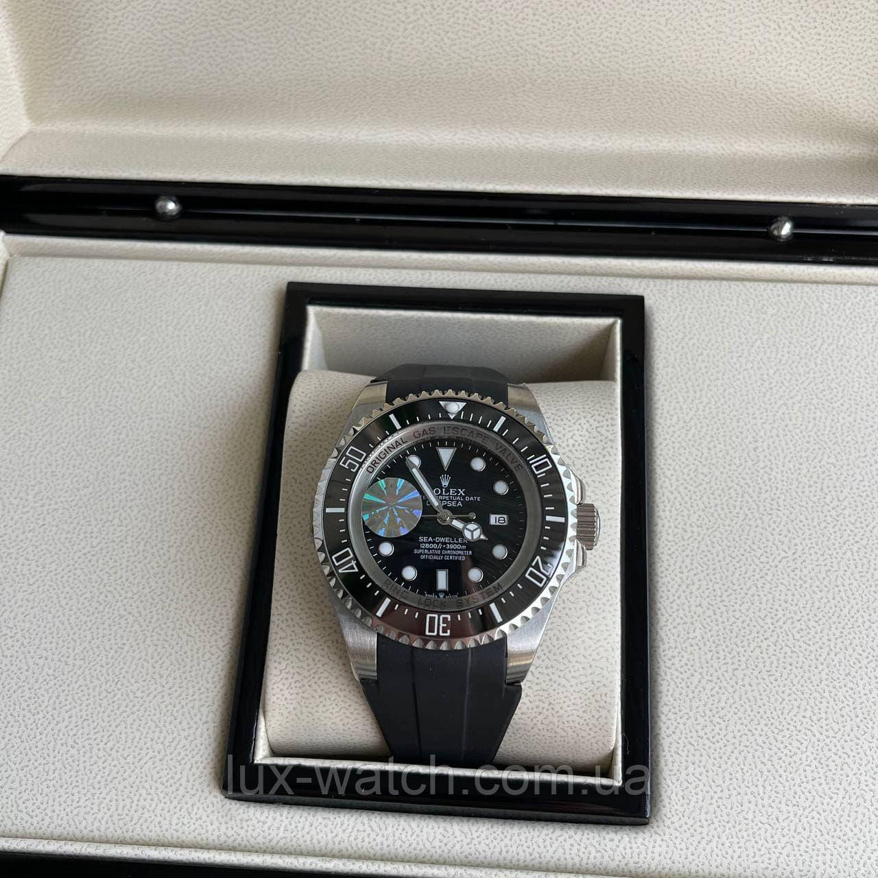 Наручний годинник Rolex Deepsea Sea-Dweller Black-Silver-Black преміального ААА класу