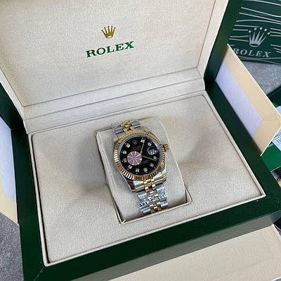 Годинник Rolex Datejust Diamond 36 mm Silver-Gold-Black преміального ААА класу