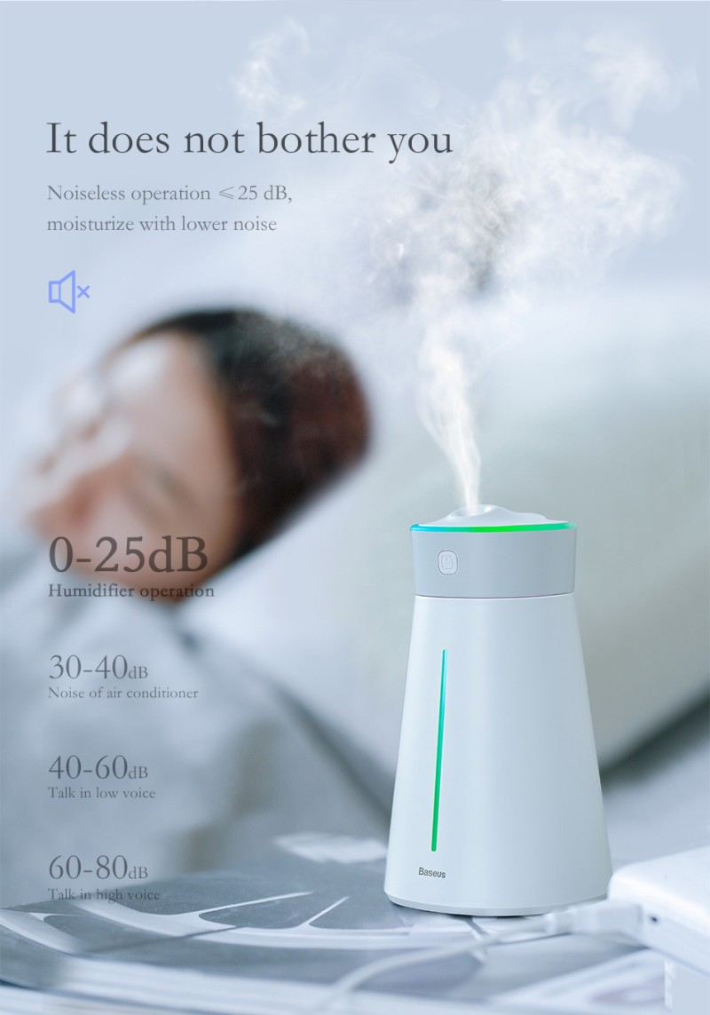 Увлажнитель воздуха BASEUS Slim waist Humidifier with accessories |380mL, лампа, вентилятор| Белый - фото 6 - id-p1479119857