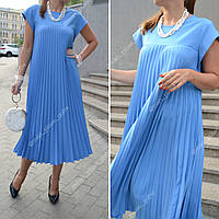 Дизайнерское платье плиссе гофре сине-голубое