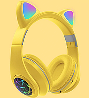 Беспроводные детские Наушники с Ушками с подсветкой +поддержка MicroSD с FM-Радио Cat Ear M2 Bluetooth Желтые