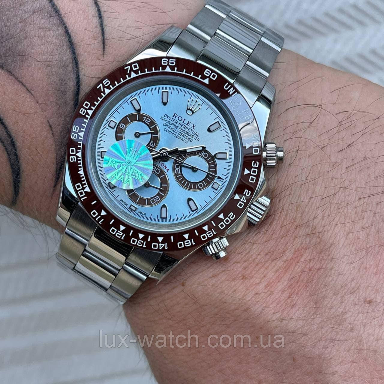 Годинник наручний Rolex Cosmograph Daytona AAA Silver-Brown-Blue-Brown преміального ААА класу