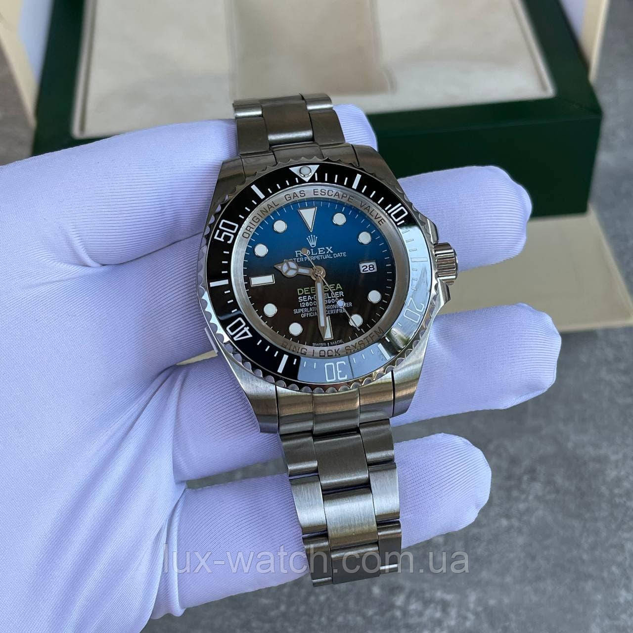 Наручний годинник Rolex Deepsea Sea-Dweller Silver-Black-Blue преміального ААА класу