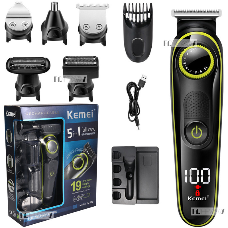 Тример стайлер для стрижки волосся і бороди професійний акумуляторний бездротовий 5в1 Kemei (KM-696)