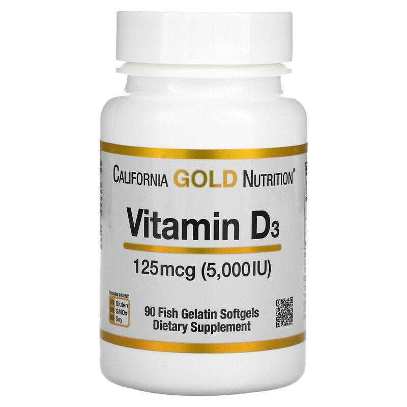 California Gold Nutrition, вітамін D3, 125 мкг (5000 МО), 90 капсул із риб'ячого желатину
