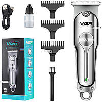 Машинка для стрижки волосся і бороди професійна акумуляторна з насадками VGR USB 5W Срібляста (V-071)