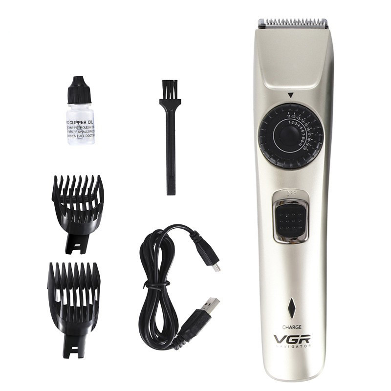 Машинка для стрижки волосся і бороди акумуляторна бездротова з насадками VGR V-031 3Вт Золотиста