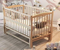 Кроватка колыбель для новорожденных Элит маятник, 3 уровня дна, откидная боковина. Натуральный