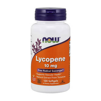 Лікопін (з натурального екстракту томатів Now Foods Lycopene 10 mg (120 softgels)