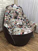 Кресло мешок , бескаркасноекресло BOSS Экокожа +Принт, велюр,диван мешок в офис ,для дома