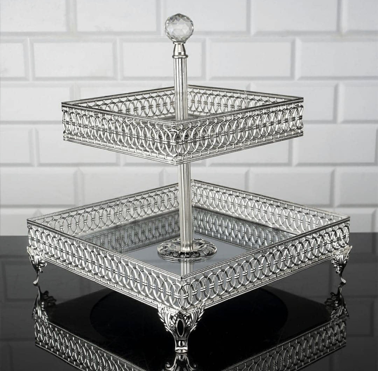 Блюдо 2 ярусне Zeyve квадратне срібло, фото 1