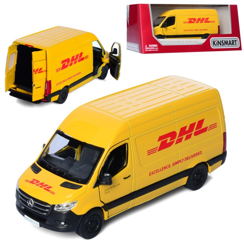 Машинка Kinsmart Mercedes-Benz Sprinter DHL Edition KT5429W, металева, інерційна, фото 1