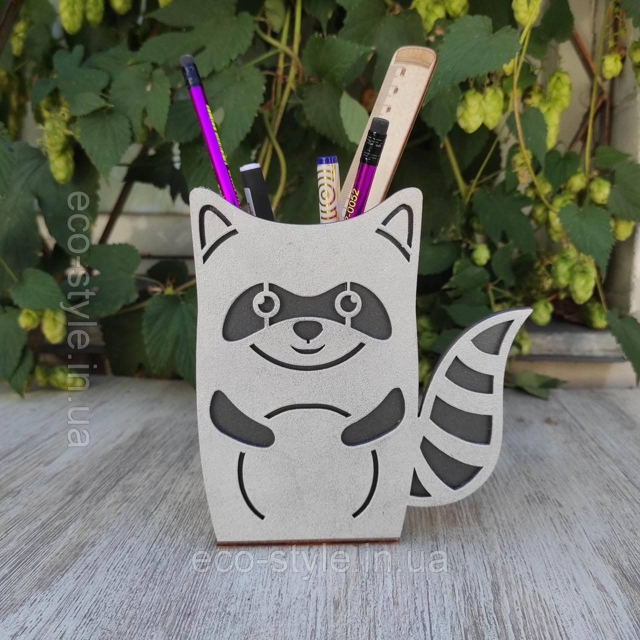 Підставка для ручок і для телефона. "Єнот" Стакан для ручок і олівців, фото 1