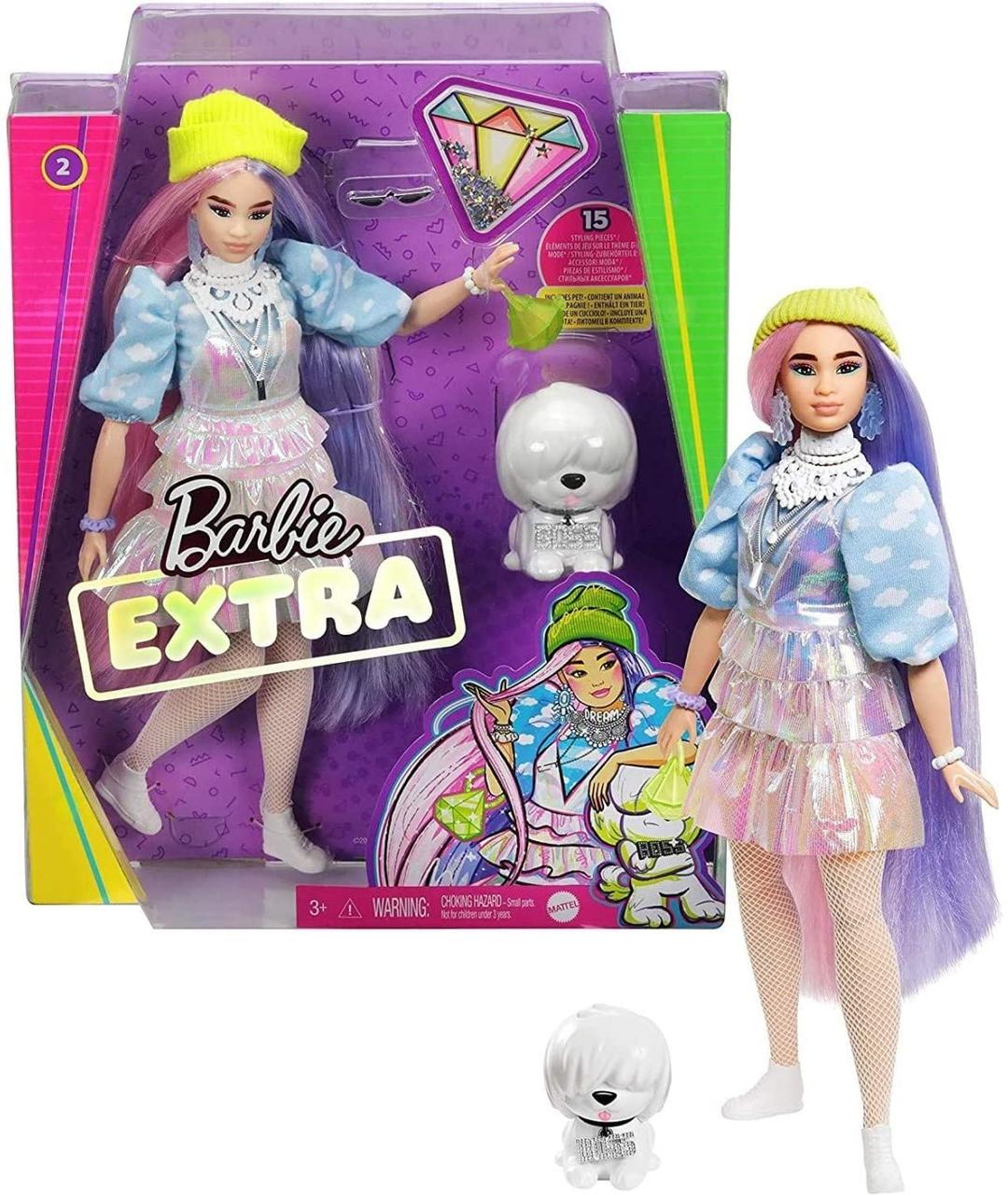 Лялька Барбі Екстра Модниця Мерехтливий образ Barbie Extra Doll in Shimmery Look with Pet Puppy