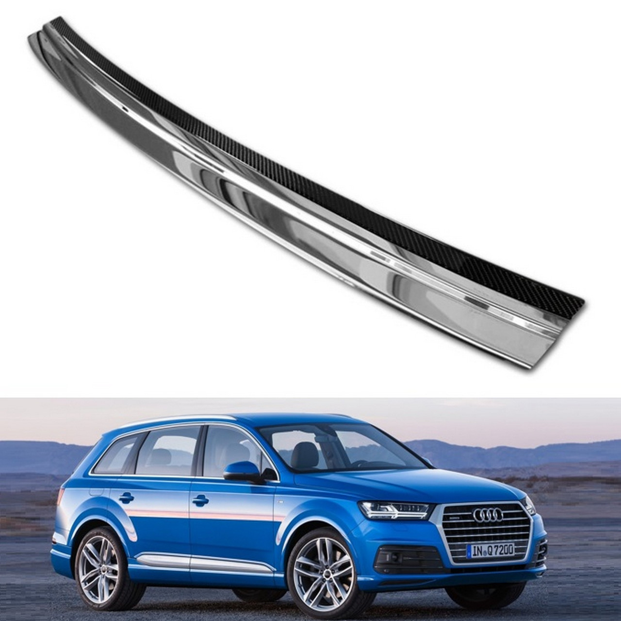 Захисна накладка на задній бампер для Audi Q7 II 2015+ /карбон+нерж.сталь/