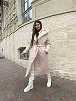 Женская тёплая куртка одеяло длинная бежевая ONE SIZE удлиненный пуховик осенний зимний демисезонний