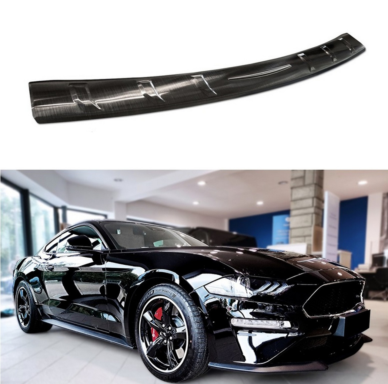 Захисна накладка на задній бампер для Ford Mustang 2015+, GT2020+ /чорна нерж.сталь/