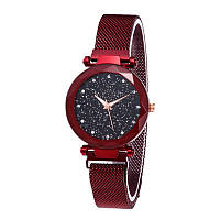 Женские часы звездного неба c магнитным ремешком Starry Sky Watch с камнями сваровски красный