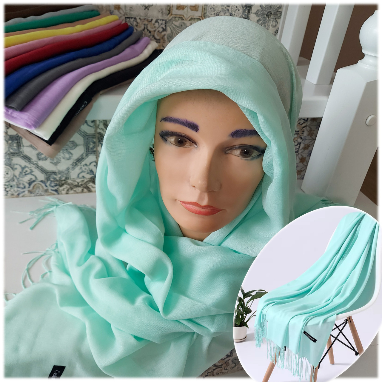 Шаль палантин шарф довгий Cashmere - м'ятний, фото 1