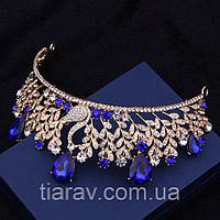 Диадема модная ВЕНЕРА корона в стиле Dolce&Gabbana тиара с синими камнями