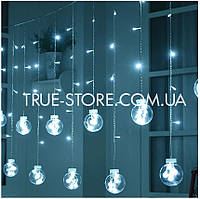 Гірлянда Штора кульки-деко LED, 12 шт., 3 м-1 м, білий колір