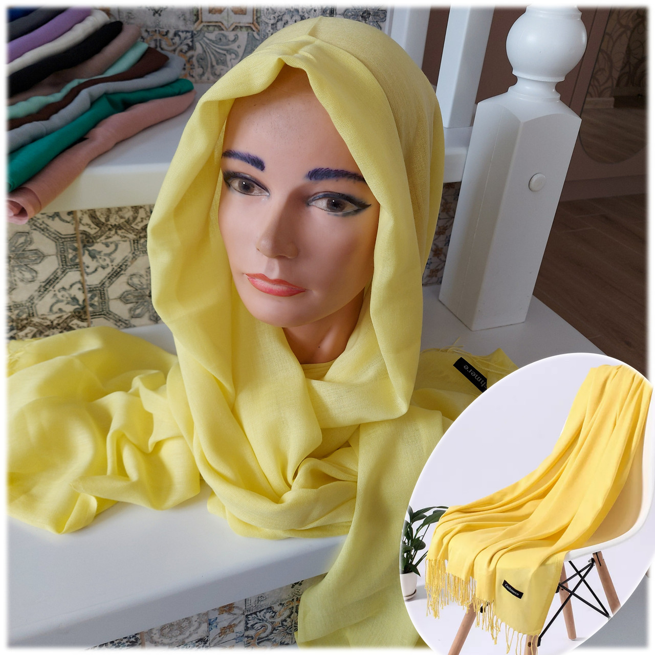 Шаль палантин шарф довгий Cashmere - св/жовтий, фото 1