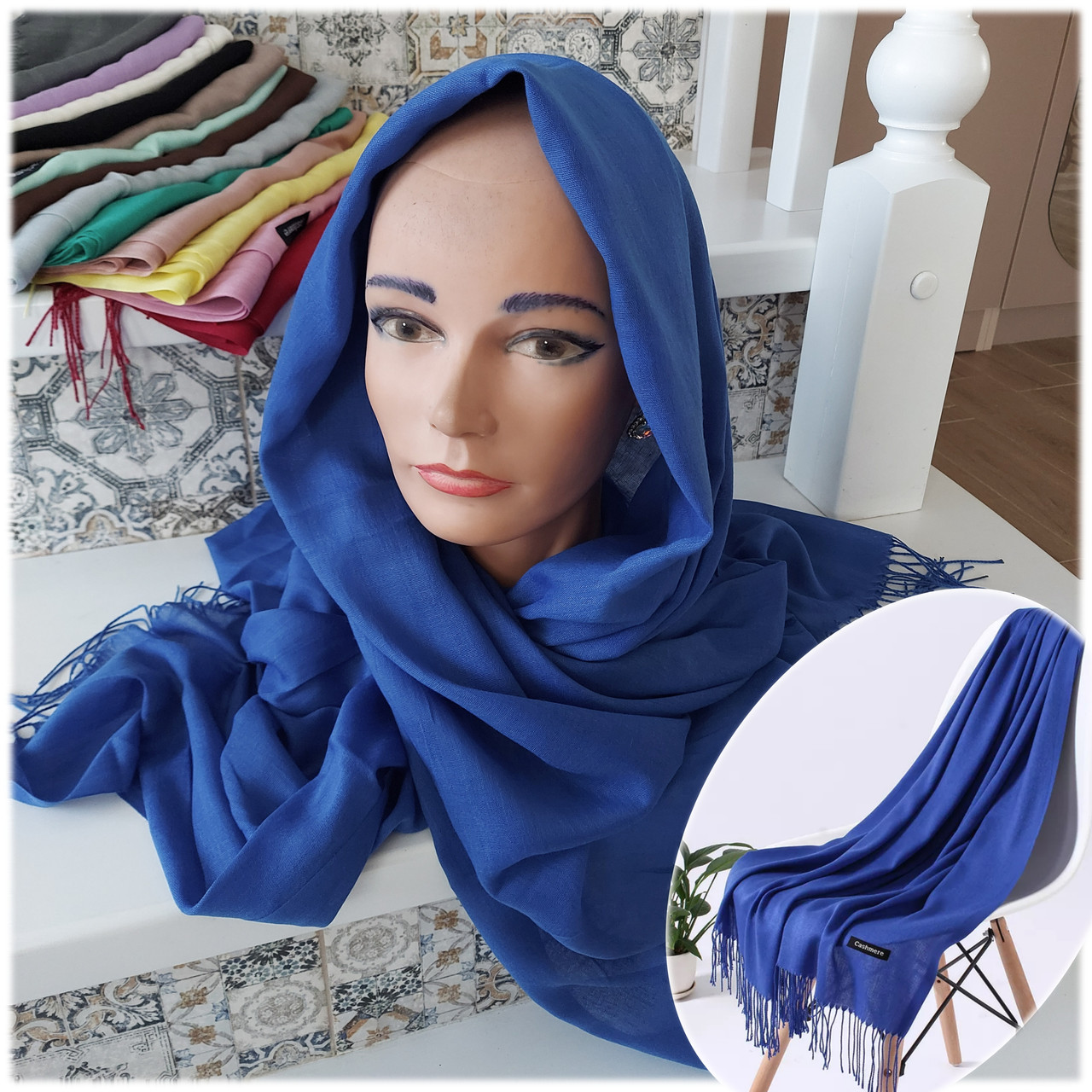 Шаль палантин шарф довгий Cashmere - т/синый, фото 1