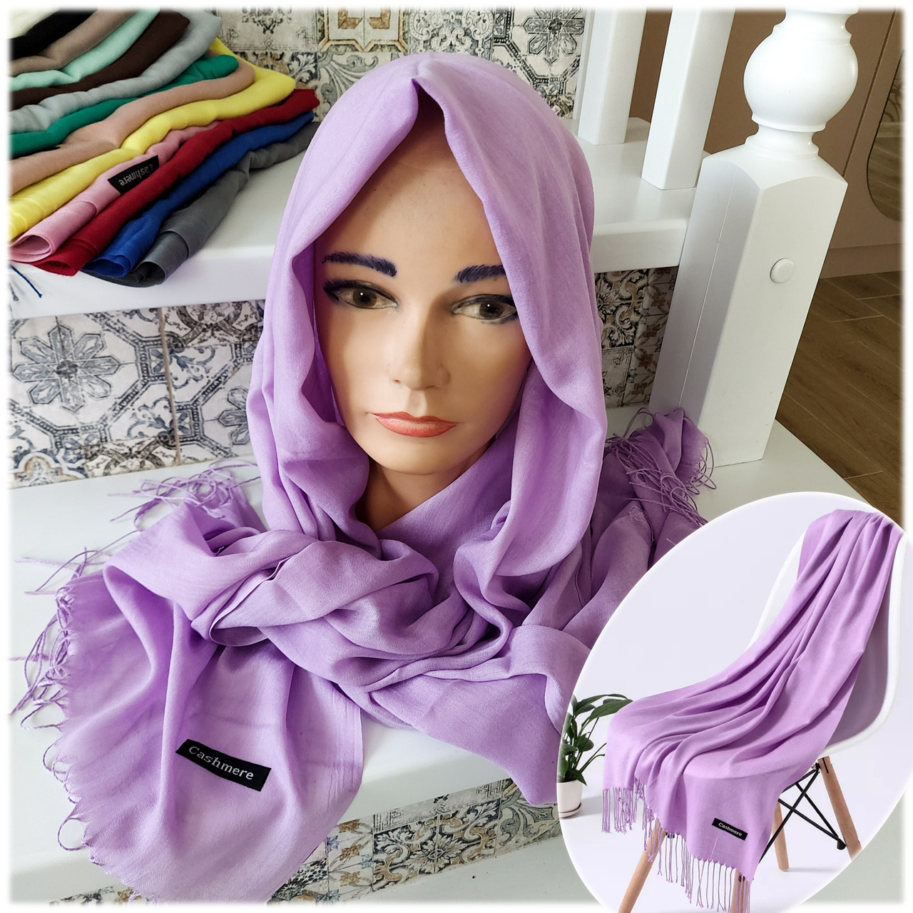 Шаль палантин шарф довгий Cashmere - бузковий, фото 1