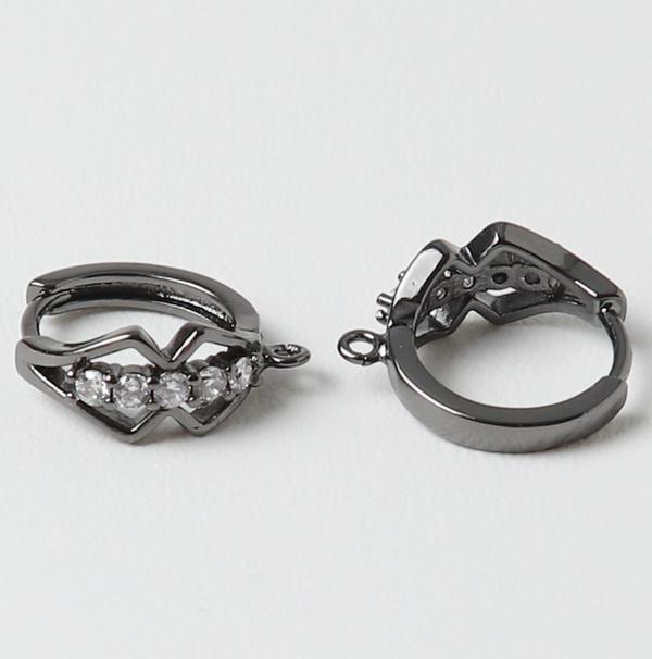 Швензи замок конго, ювелірний сплав, стрази, колір: чорний, розмір: 17х7х15мм (2 шт.), фото 1