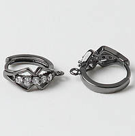 Швензи замок конго, ювелірний сплав, стрази, колір: чорний, розмір: 17х7х15мм (2 шт.)