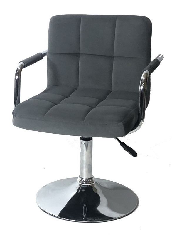 Крісло Arno Arm сірий велюр В-1004 CH Base на хромованій базі з підлокітниками, регулювання висоти сидіння, фото 1