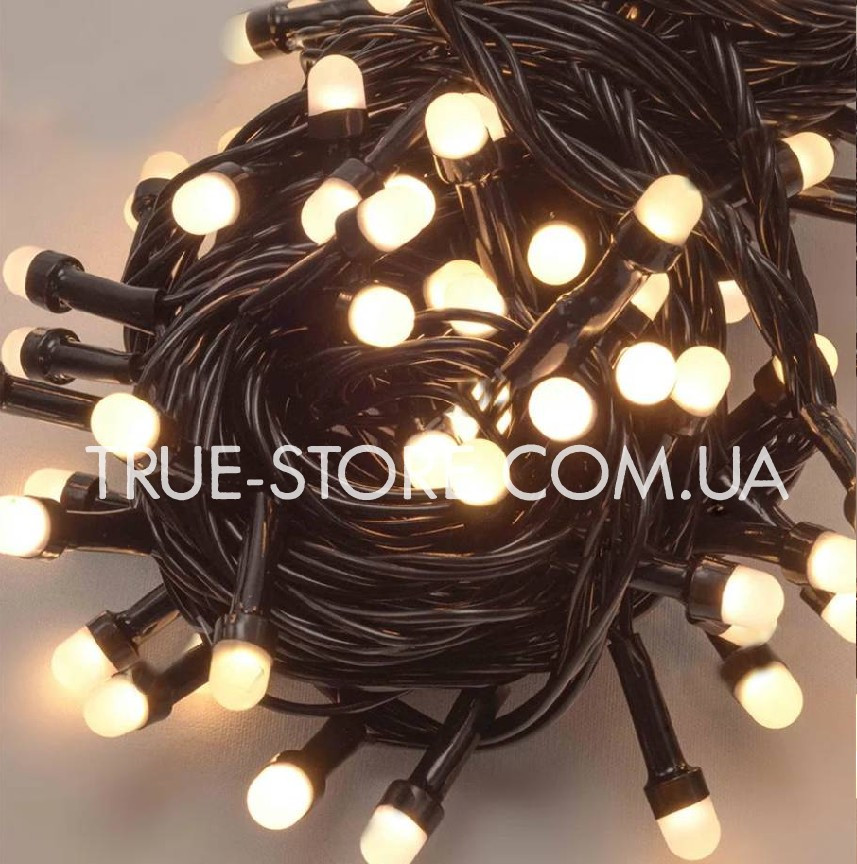 Гірлянда лінза 200 LED, Теплий білий колір, чорний дріт, 10метров, фото 1