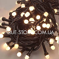 Гірлянда лінза 200 LED, Теплий білий колір, чорний дріт, 10метров