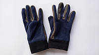 Перчатки женские флисовые синие с серыми вставками и черной манжетой (упаковка 12 пар)