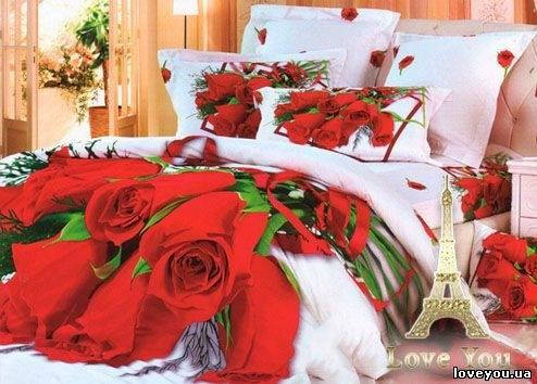 Комплект постільної білизни Love You сатин "Презент" полуторний, фото 1