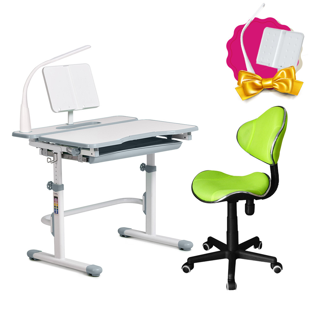 Комплект зростаюча парта Cubby Fressia Grey + комп'ютерне крісло FunDesk LST3 Green