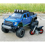 Машинка іграшка пікап Ford Raptor джип з мотоциклом моделька металева 20 см Синій (59156), фото 8