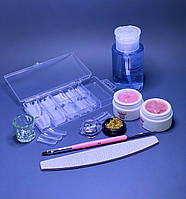 Набір матеріалів для нарощування нігтів полігелем Master Professional камуфляж і рожевий