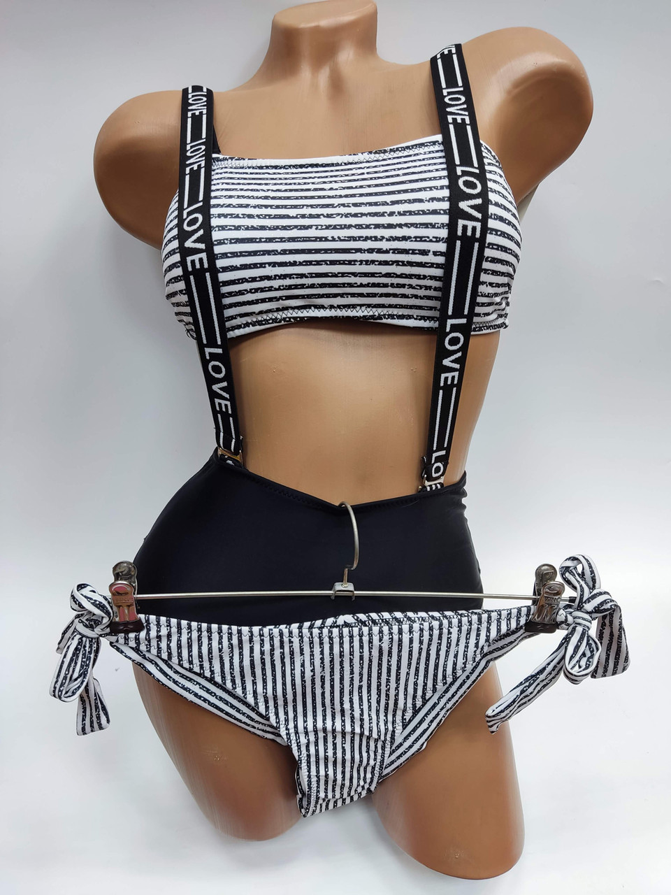 Модний купальник трансформер портупея ремені двоє плавок Sisianna 5445 чорний на 40 42 44 46 48 розмір