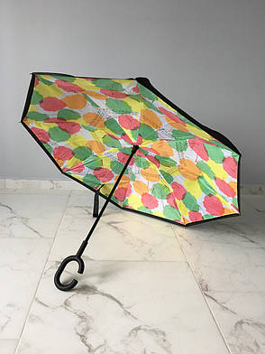 Вітрозахисна парасолька навпаки Up-Brella (парасолька зворотнього складання), осіннє листя, фото 1