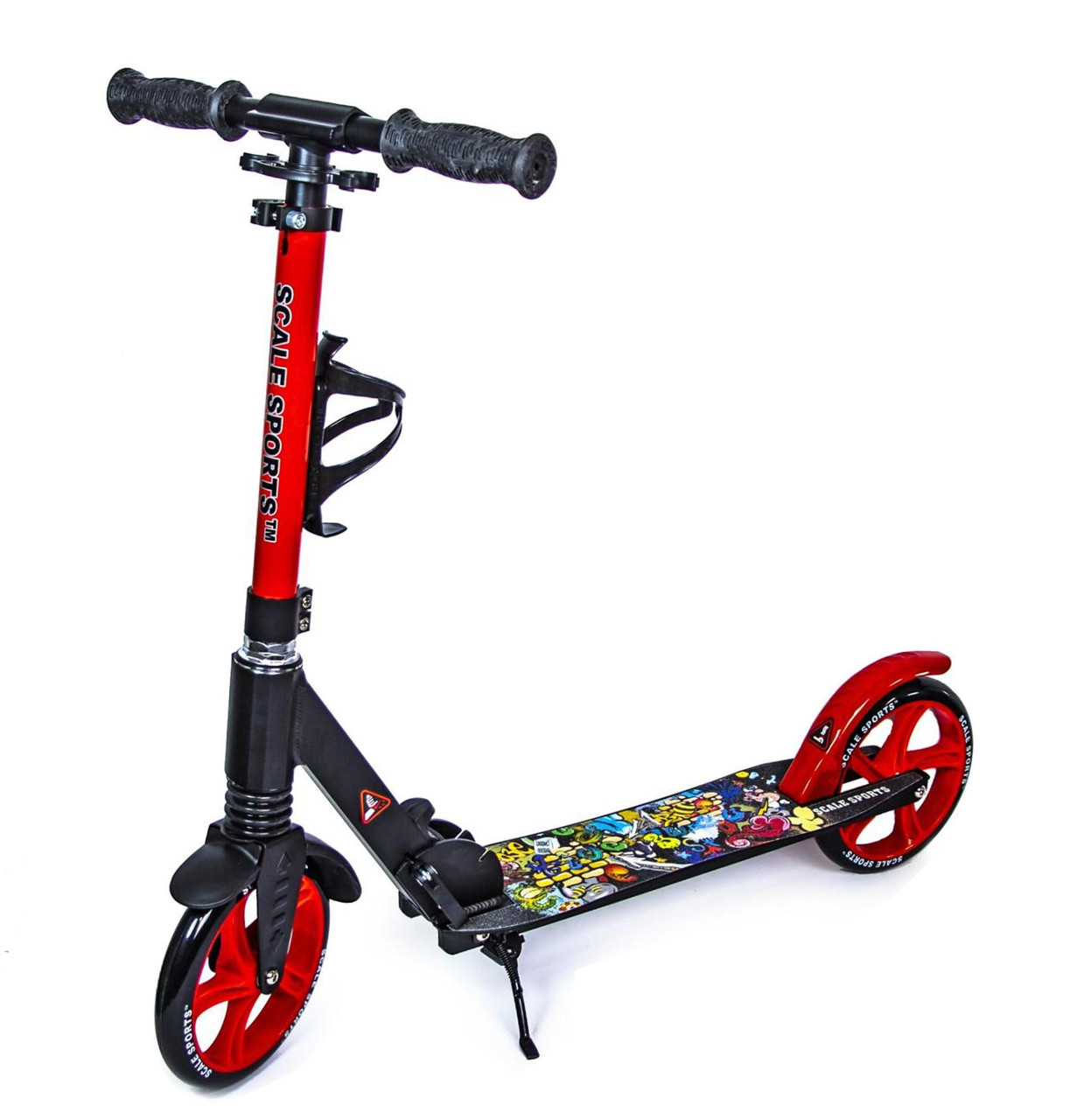 Двоколісний самокат Scale Sports SS-15 складний, із задніми ножними гальмами. Чорно-червоний, фото 1