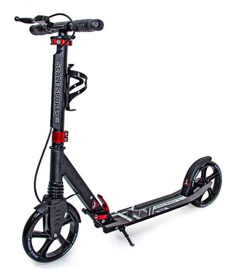 Дитячий самокат з ручним гальмом, ліхтариком та дзвіночком Scale Sports SS-08. Чорного кольору