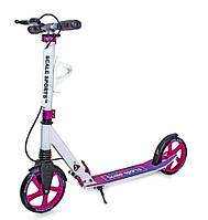 Дитячий самокат Scale Sports SS-08 з ручним заднім гальмом + ліхтарик + дзвіночок + підсклянник. Біло-рожевий