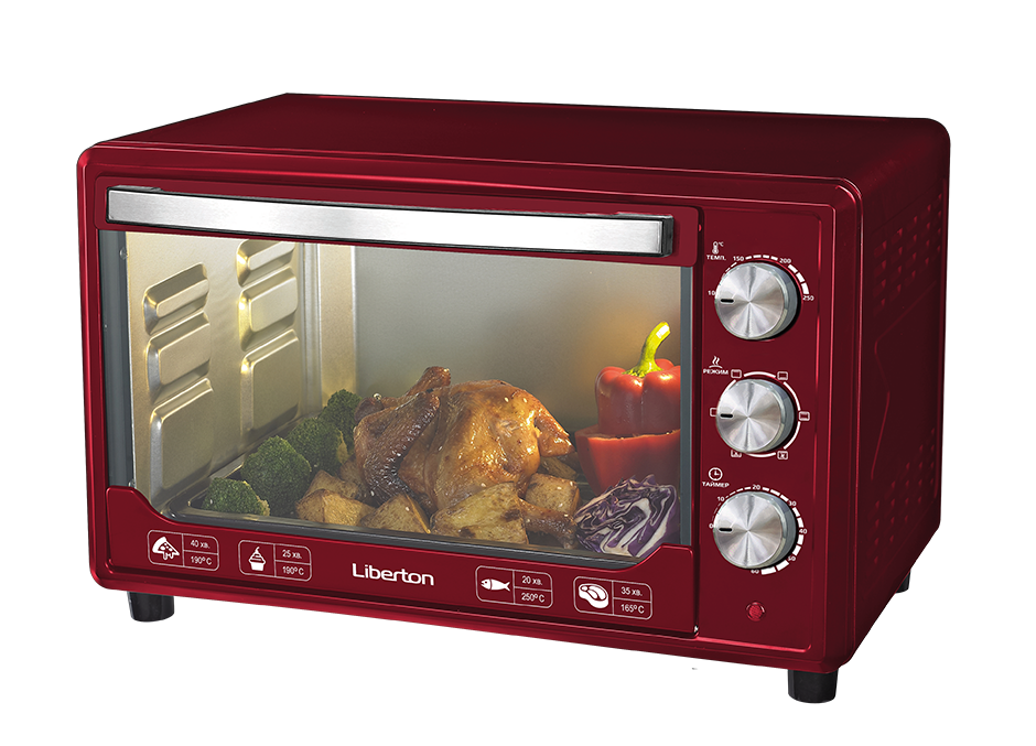 Духовка електрична піч настільна LIBERTON LEO-481 Dark Red(48арк, 2000Вт, Німеччина), фото 1