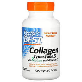 Колаген Collagen Types 1 and 3 with Peptan and Vitamin C 1000 мг Doctor's Best 180 таблеток