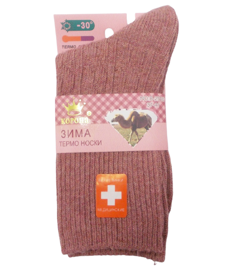 Шкарпетки термо без гумки верблюжа вовна Корона 2516 37-41 рожеві, фото 1