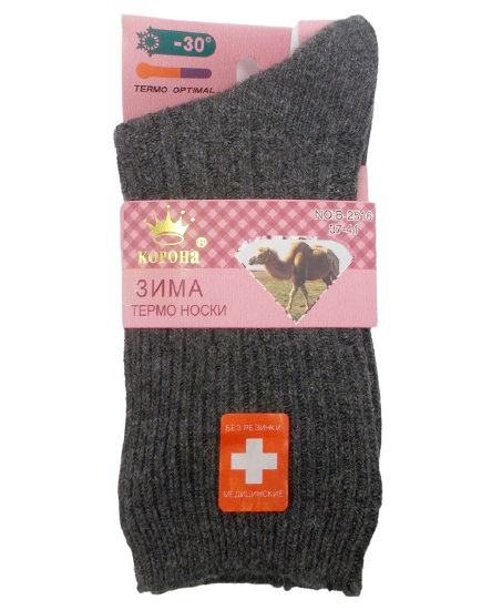 Шкарпетки термо без гумки верблюжа вовна Корона 2516 37-41 сірі, фото 1