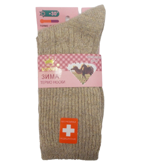 Шкарпетки термо без гумки верблюжа вовна Корона 2516 37-41 бежеві, фото 1