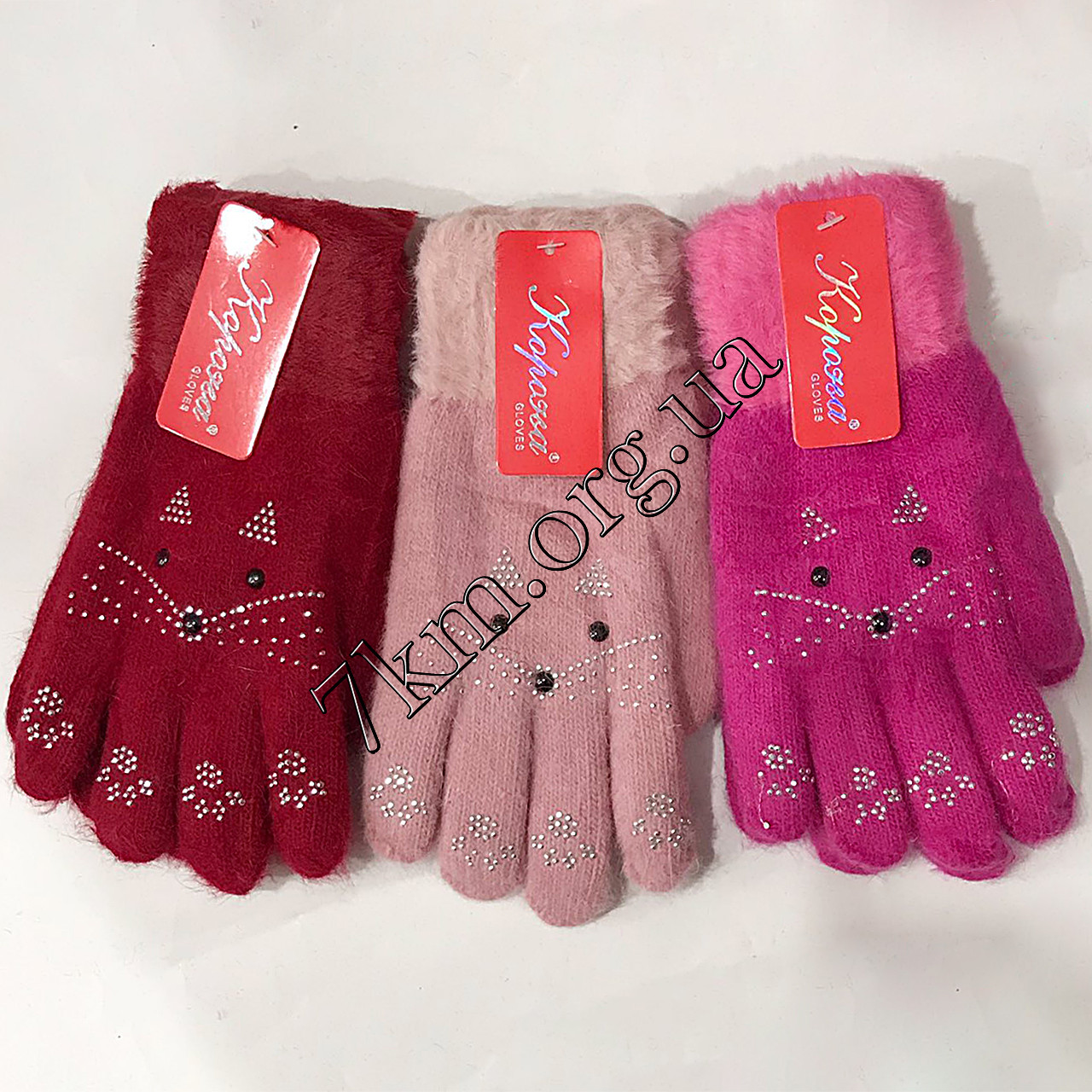 Рукавички підліткові подвійні для дівчаток 10-12 років "Кішка" Оптом 0125, фото 1