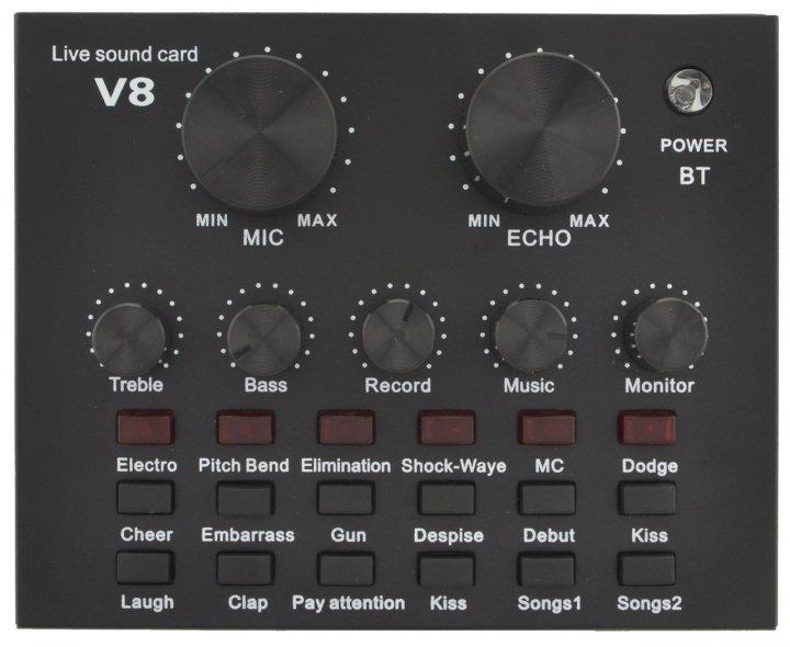 Внешняя звуковая карта V8 c Bluetooth и встроенными пресетами - фото 2 - id-p1479554018